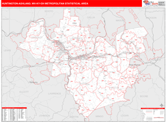 Huntington-Ashland Metro Area Digital Map Red Line Style